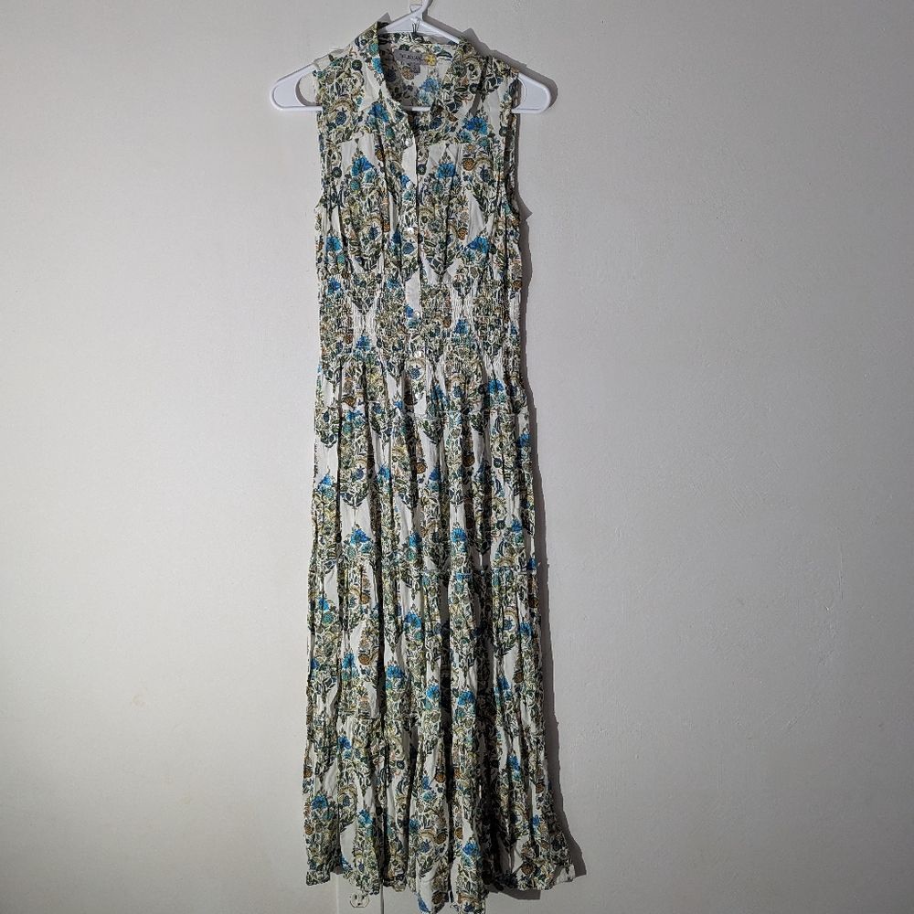 Figueroa & Flower Floral Paisley Smocked Floral Sleeveless Tiered Bohoaci Dress